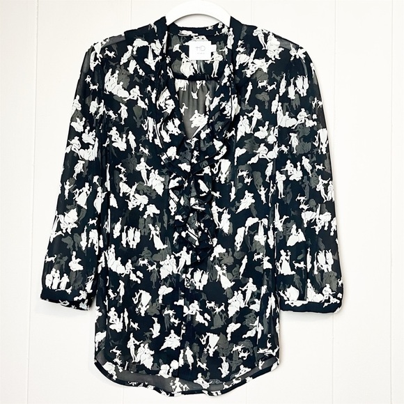 Anthropologie HD in Paris Ruffled Blouse 2 black white toile button down top - Picture 11 of 11